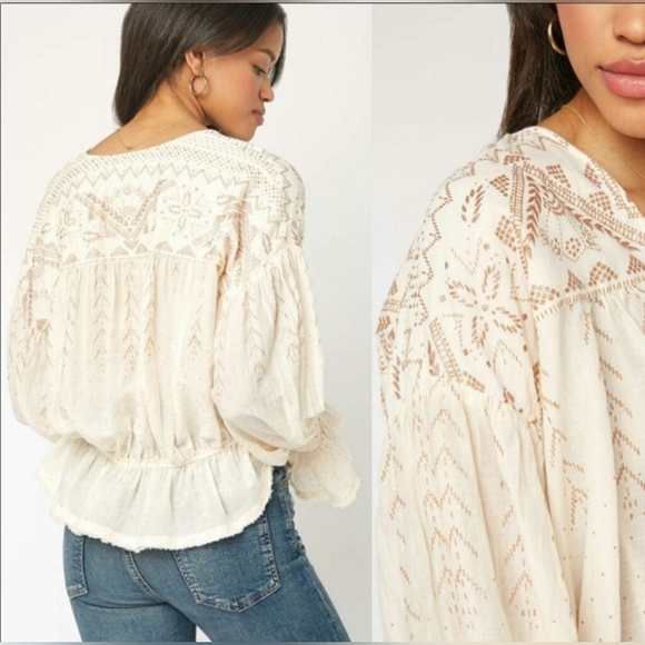 Free People Counting Stars Peasant Blouse Boho Size S - Picture 2 of 14
